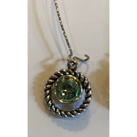 Earrings Dangle Drop Sparkly Vintage Silver Designer Look w/ Glam Green Stone - Picture 2 of 7